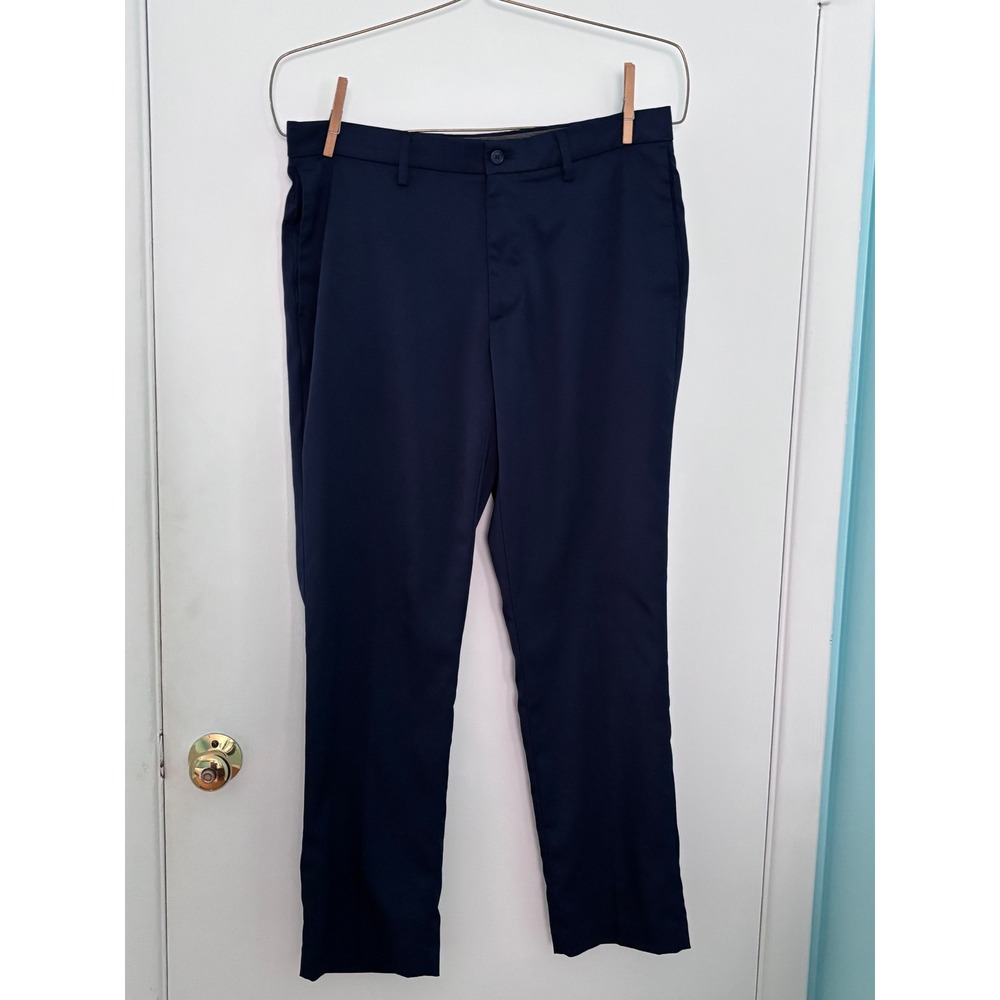 DKNY Mens Navy Blue Slim Fit Dress Pants 32x30 Flat Front Stretch Trousers